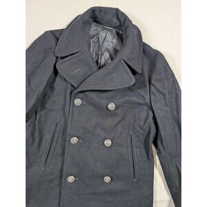 Vintage 70s US Navy Enlisted Overcoat Mens 38S Eagle Metal Buttons Peacoat Wool